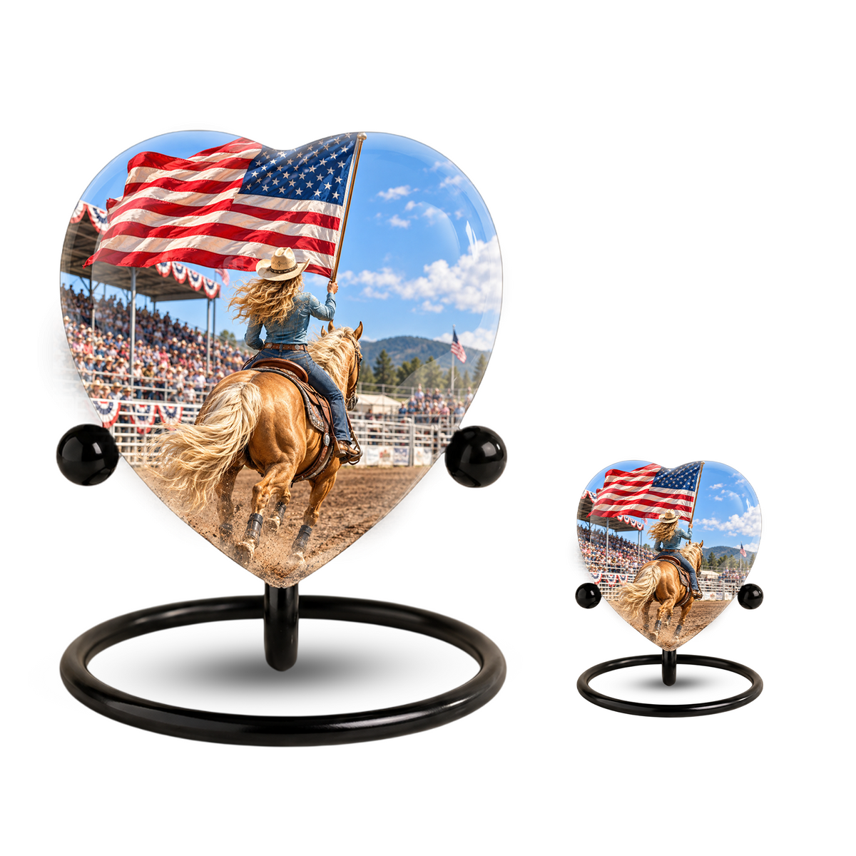 American Flag Cowboy Memorial Wind Chime – Heart-Shaped Rodeo Horse Memorial Decoration