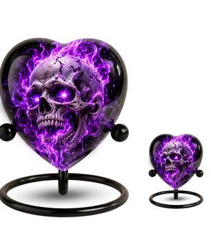 Purple Skull Adult Cremation Urn for Ashes, Gothic Skull Memorial Urn, Personalized Adult Urn, Halloween Horror Heart Shaped Cremation Urn