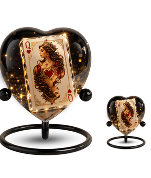 Queen of Hearts Urn – Queen of Hearts Cremation Urn, Playing Card Memorial Urn, Heart-Shaped Adult Urn for Ashes