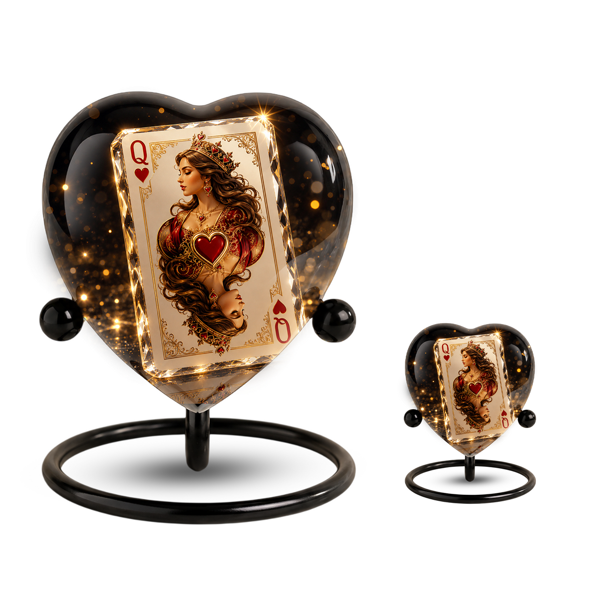 Queen of Hearts Urn – Queen of Hearts Cremation Urn, Playing Card Memorial Urn, Heart-Shaped Adult Urn for Ashes