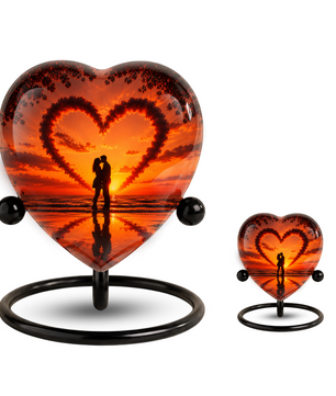 Sunset Heart Cremation Urn for Adult Ashes, Personalized Beach Urn for Human Ashes, Romantic Ocean Memorial Urn