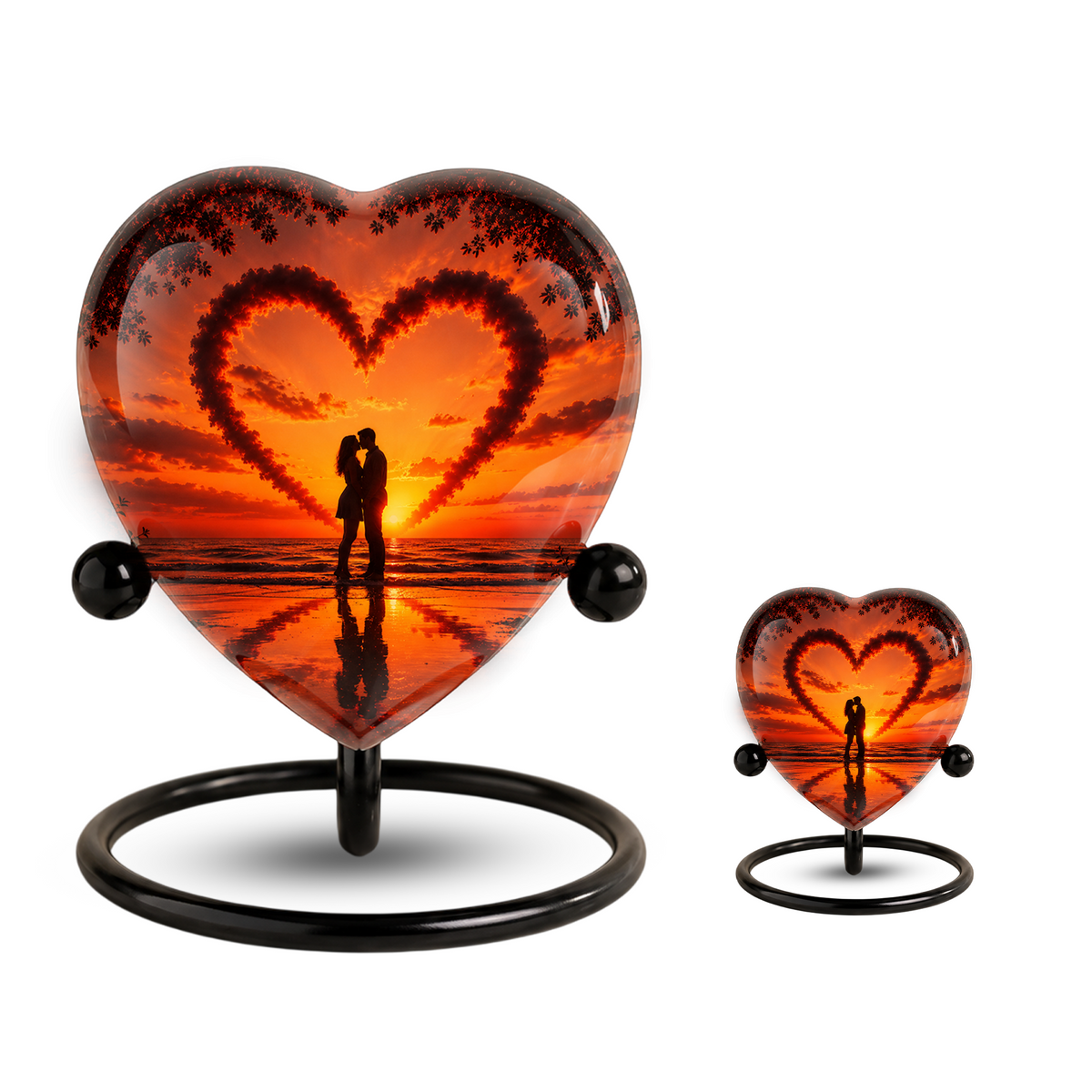 Sunset Heart Cremation Urn for Adult Ashes, Personalized Beach Urn for Human Ashes, Romantic Ocean Memorial Urn