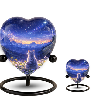 Celestial Cat Adult Urn for Ashes – Starry Night Mountain Cat Memorial Urn, Beautiful Adult Cremation Urn
