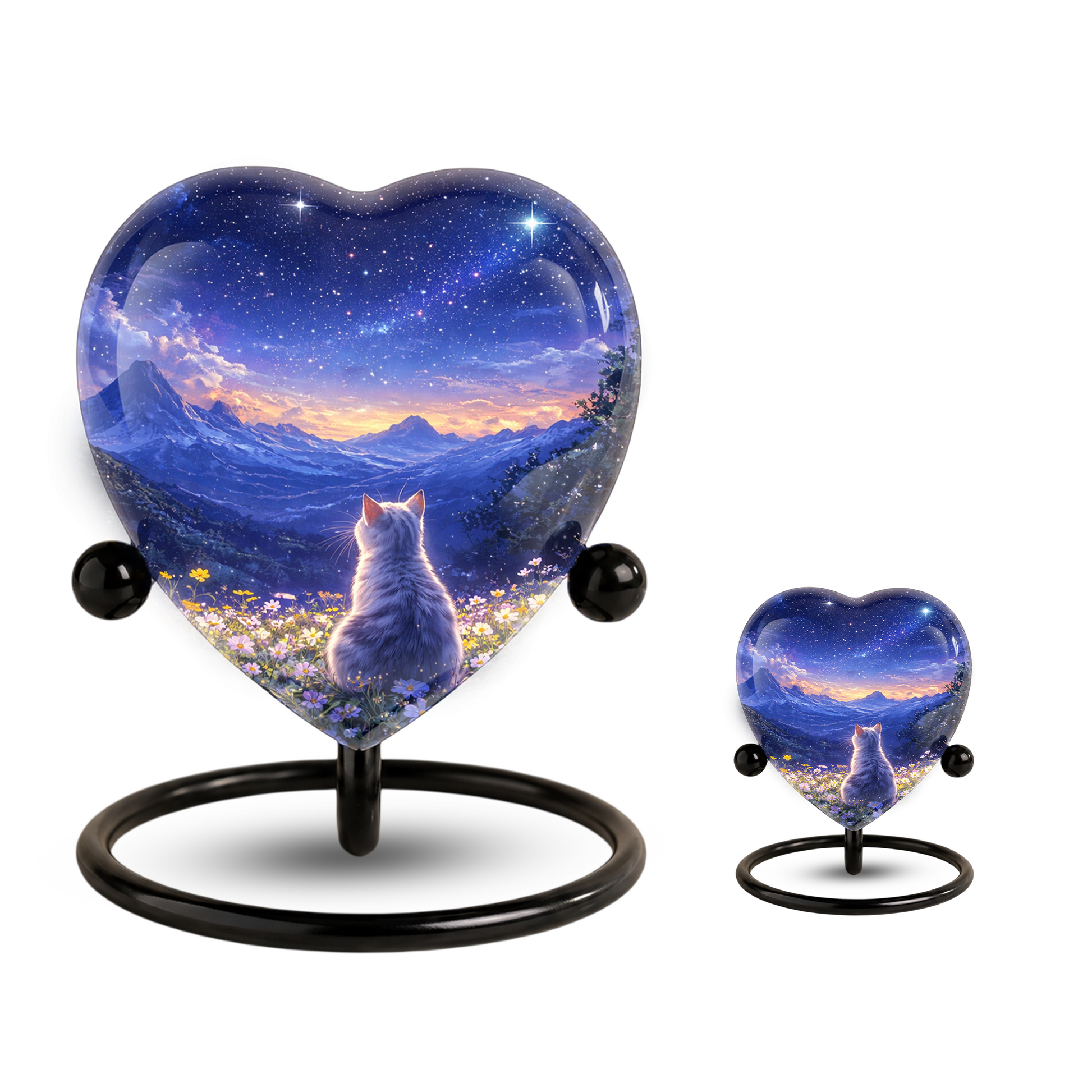 Celestial Cat Adult Urn for Ashes – Starry Night Mountain Cat Memorial Urn, Beautiful Adult Cremation Urn