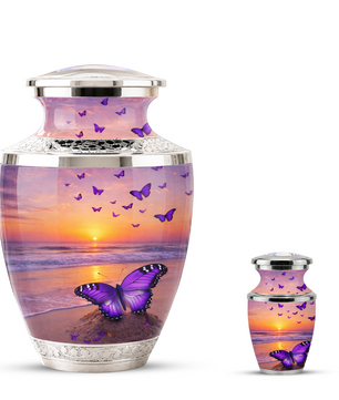 Purple Butterfly Beach Cremation Urn for Mom, Purple Beach Butterfly Memorial Urn for Women