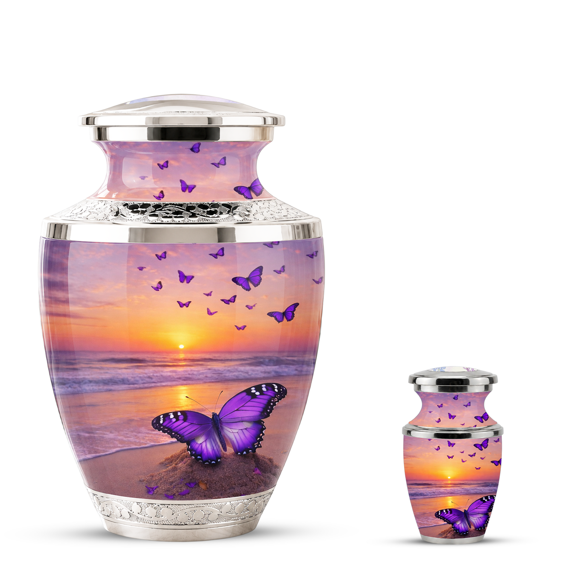 Purple Butterfly Beach Cremation Urn for Mom, Purple Beach Butterfly Memorial Urn for Women