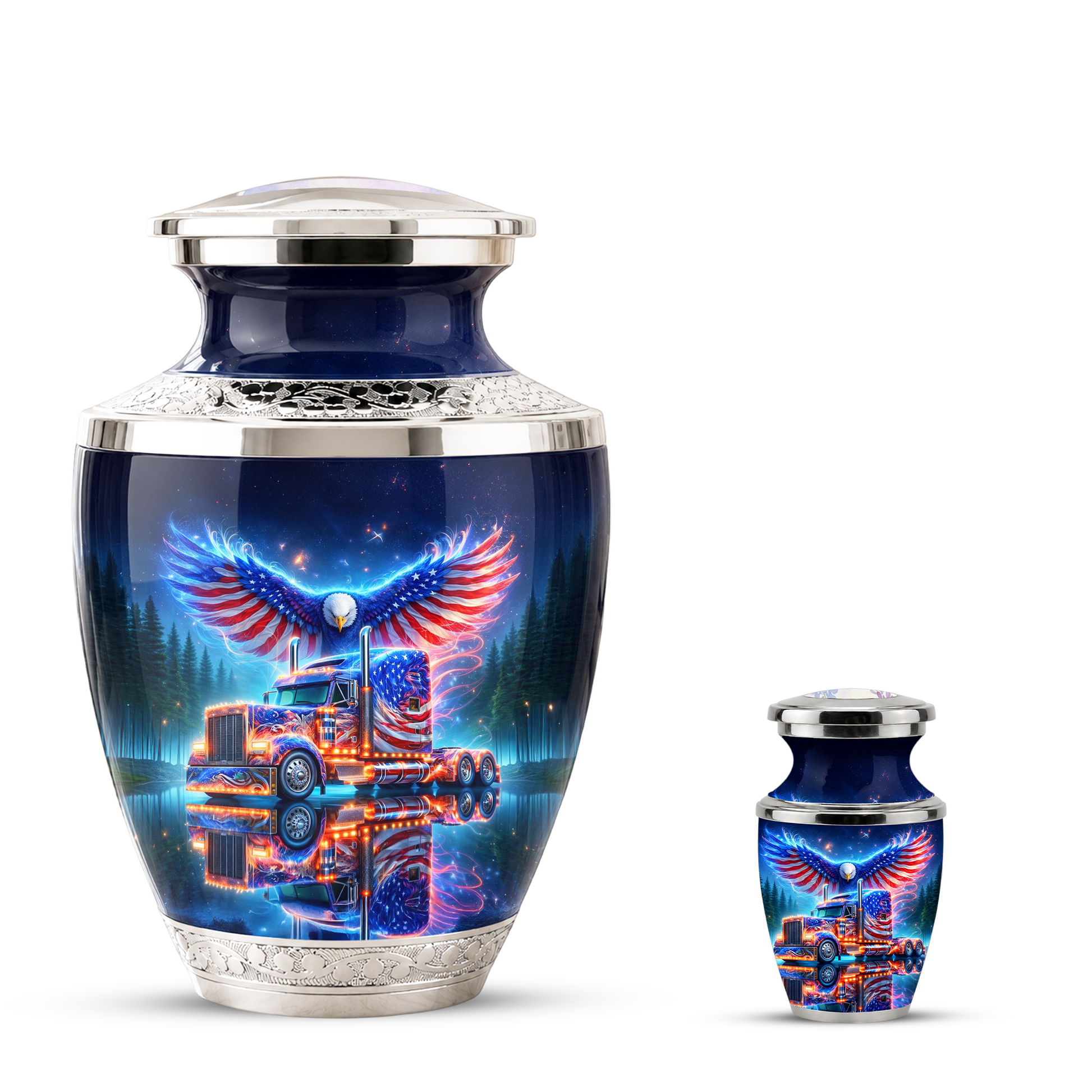 American Truck Cremation Urn for Dad, Truck Driver Patriotic Semi Truck Memorial Keepsake Urn