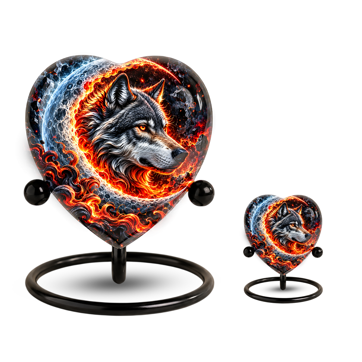 Wolf Cremation Urn for Ashes, Adult Memorial Urn, Personalized Wolf Urn, Heart Shaped Urn for Men