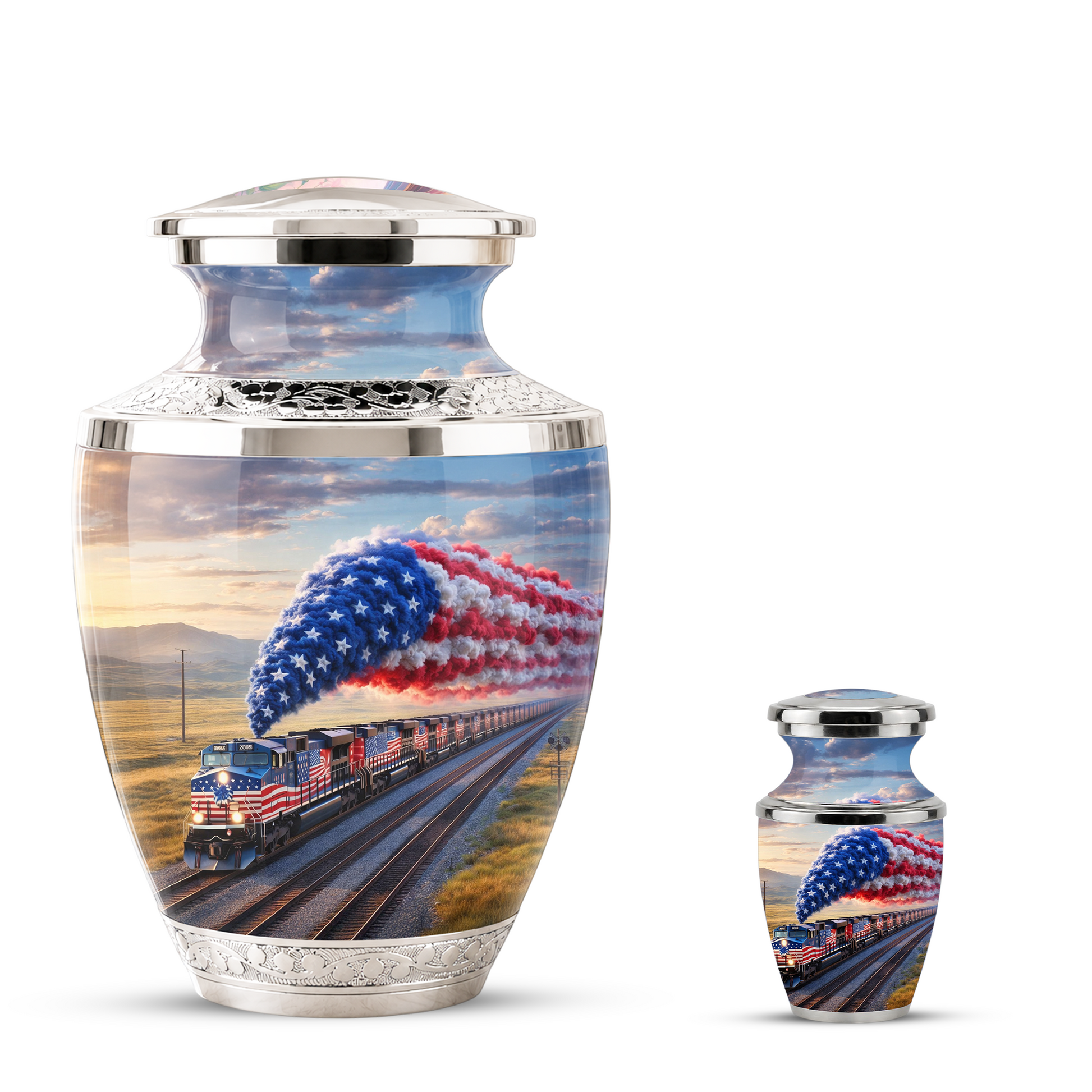 Train Cremation Urn for Dad, Patriotic Railroad Memorial Urn, American Train Keepsake for Father