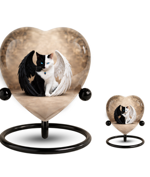 Adult Urn for Ashes – Heart Shaped Adult Cremation Urn with Angel Cat Wings