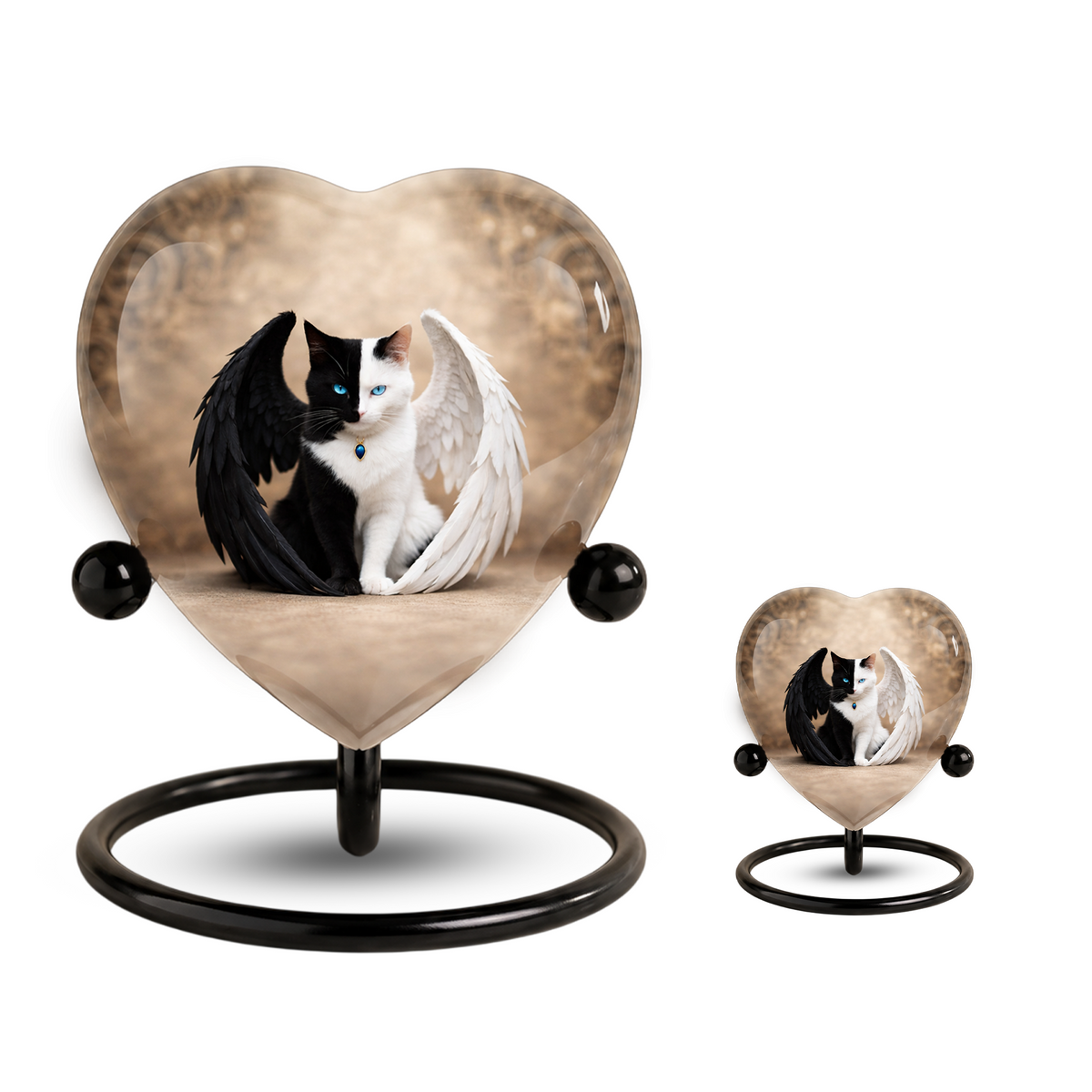 Adult Urn for Ashes – Heart Shaped Adult Cremation Urn with Angel Cat Wings