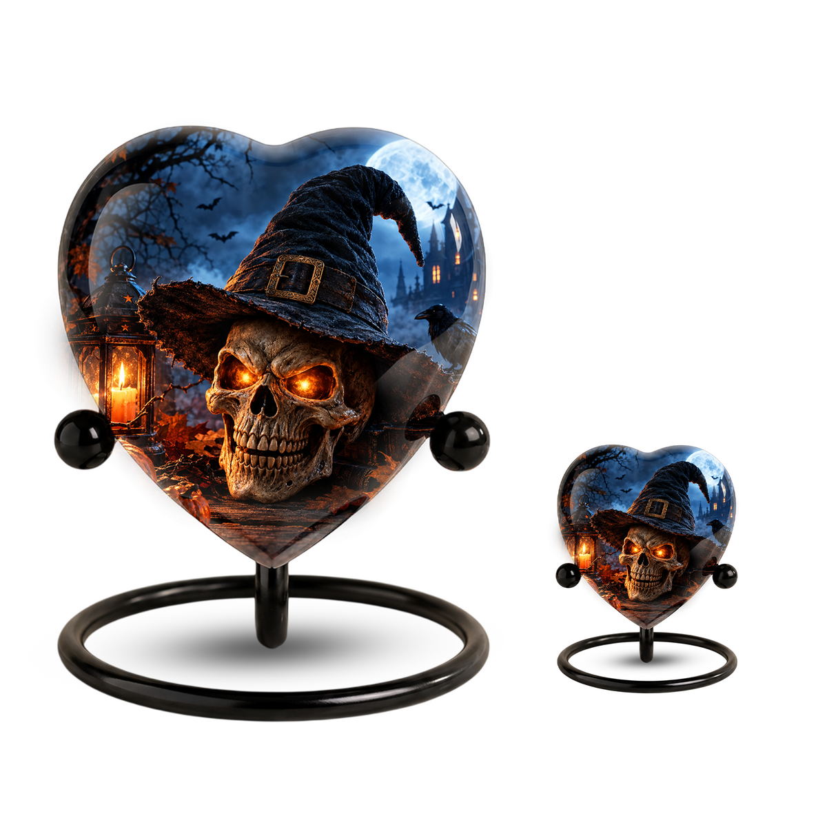 Halloween Skull Cremation Urn for Ashes, Witch Hat Heart Urn, Gothic Memorial Urn, Spooky Halloween Urn, Personalized Skull Urn