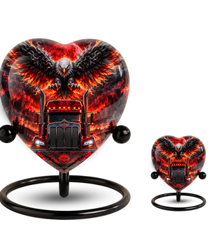Eagle Truck Adult Urn for Ashes, Personalized Adult Cremation Urn, Red Black Semi Truck Memorial Urn