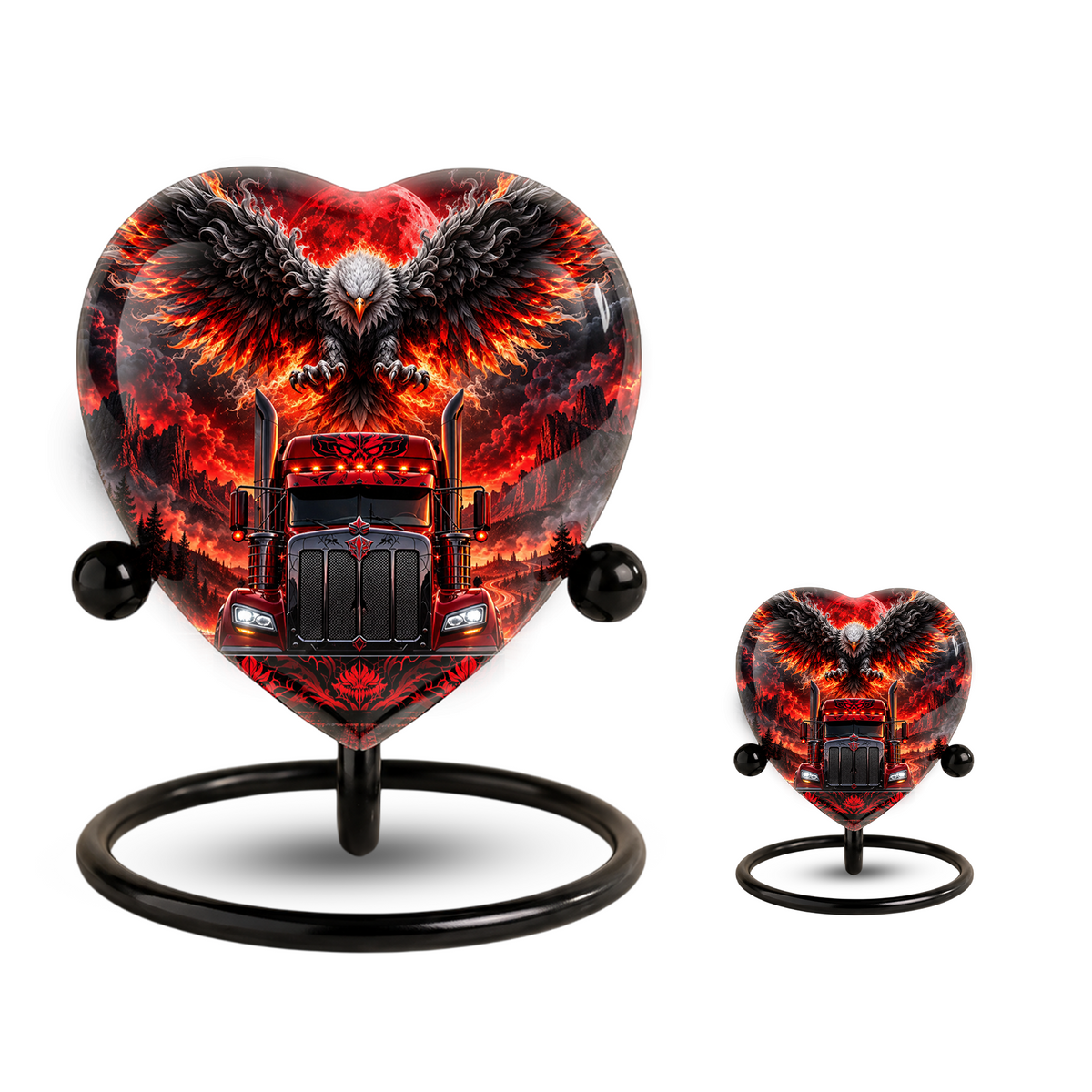 Eagle Truck Adult Urn for Ashes, Personalized Adult Cremation Urn, Red Black Semi Truck Memorial Urn