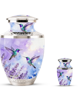 Purple Hummingbird Cremation Urn for Mom, Urn for Human Ashes, Custom Urn for Mother