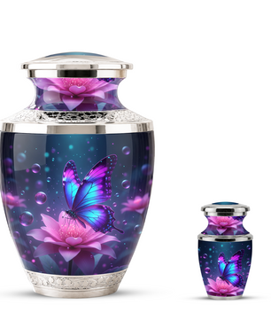 Blue Butterfly Cremation Urn for Mom, Flower Butterfly Personalized Urn for Human Ashes