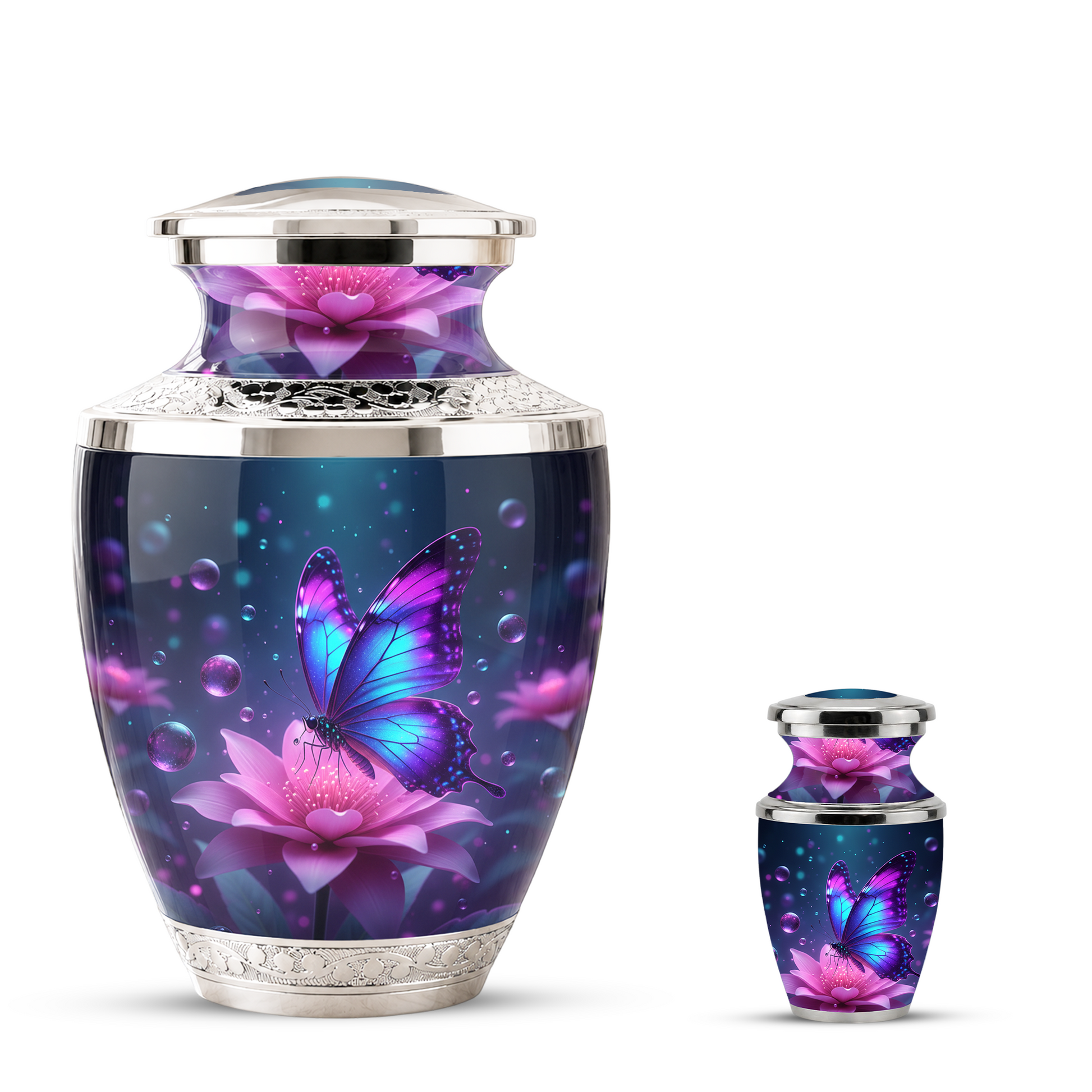 Blue Butterfly Cremation Urn for Mom, Flower Butterfly Personalized Urn for Human Ashes