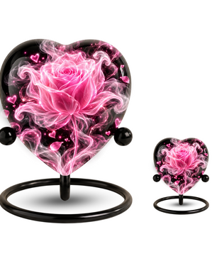 Pink Rose Adult Cremation Urn for Ashes, Personalized Rose Memorial Urn, Heart Shaped Adult Urn, Pink Flower Cremation Urn, Love Urn
