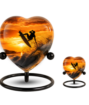 Personalized Urn for Dad, Adult Male Cremation Urn for Ashes, Surfing Memorial Urn for Father & Son