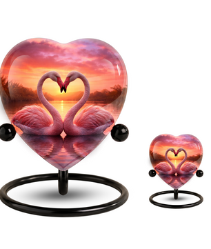 Lovely Swan Sunset Urn – Adult Urn for Ashes, Heart-Shaped Adult Cremation Urn Memorial