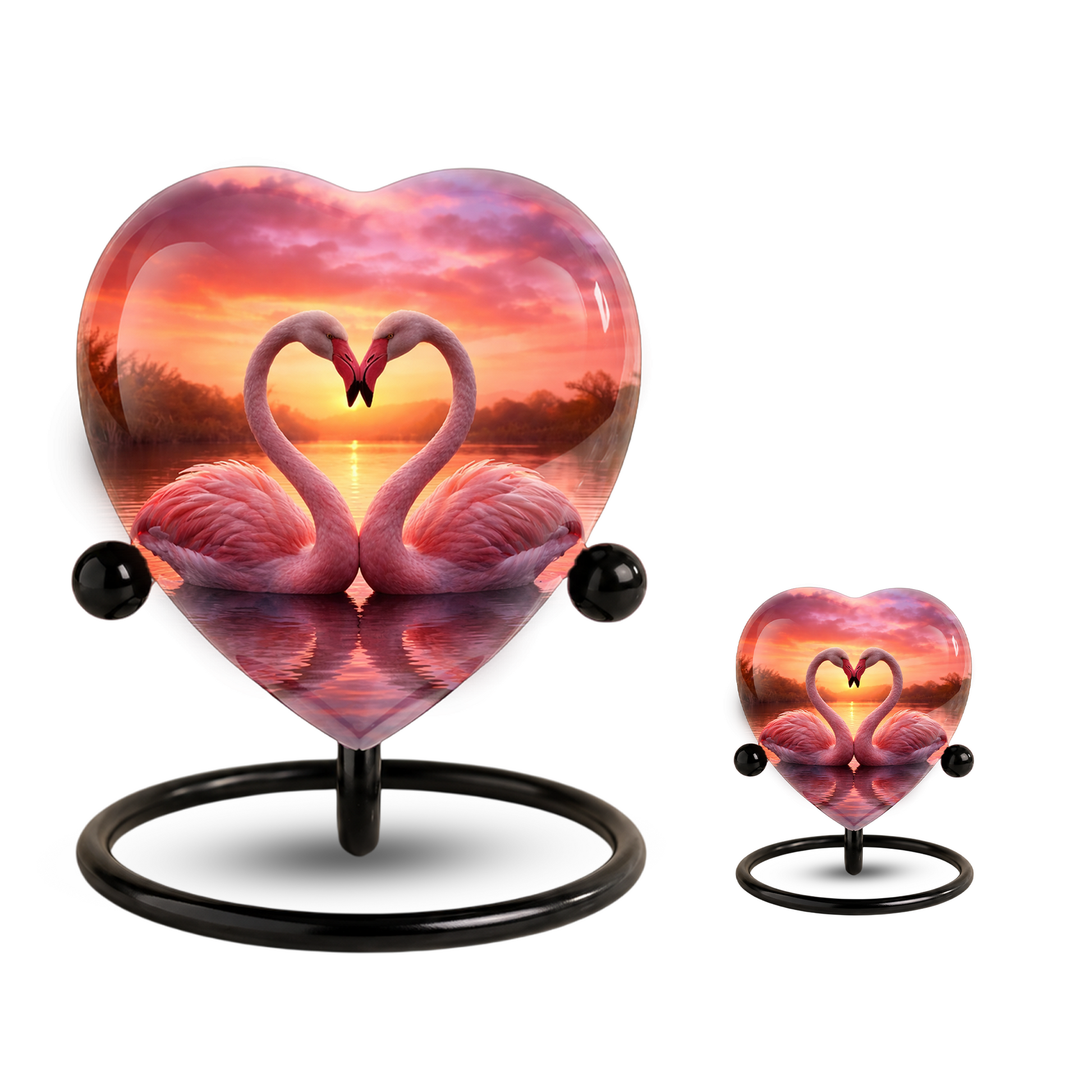 Lovely Swan Sunset Urn – Adult Urn for Ashes, Heart-Shaped Adult Cremation Urn Memorial
