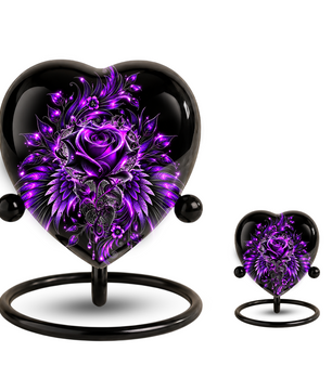 Purple Rose Heart Cremation Urn for Ashes, Purple Floral Urn, Heart Shaped Memorial Urn, Personalized Rose Urn, Gothic Flower Urn