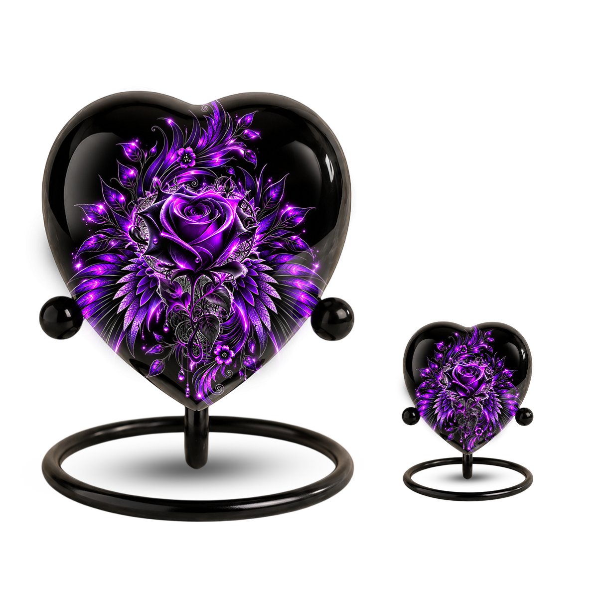 Purple Rose Heart Cremation Urn for Ashes, Purple Floral Urn, Heart Shaped Memorial Urn, Personalized Rose Urn, Gothic Flower Urn