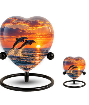 Dolphin Couple Cremation Urn for Ashes, Dolphin Memorial Urn, Personalized Ocean Urn, Heart Shaped Cremation Urn,
