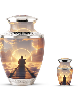 Fishing in Heaven Funeral Urn for Dad - Custom Keepsake Memorial Urns for Male Ashes