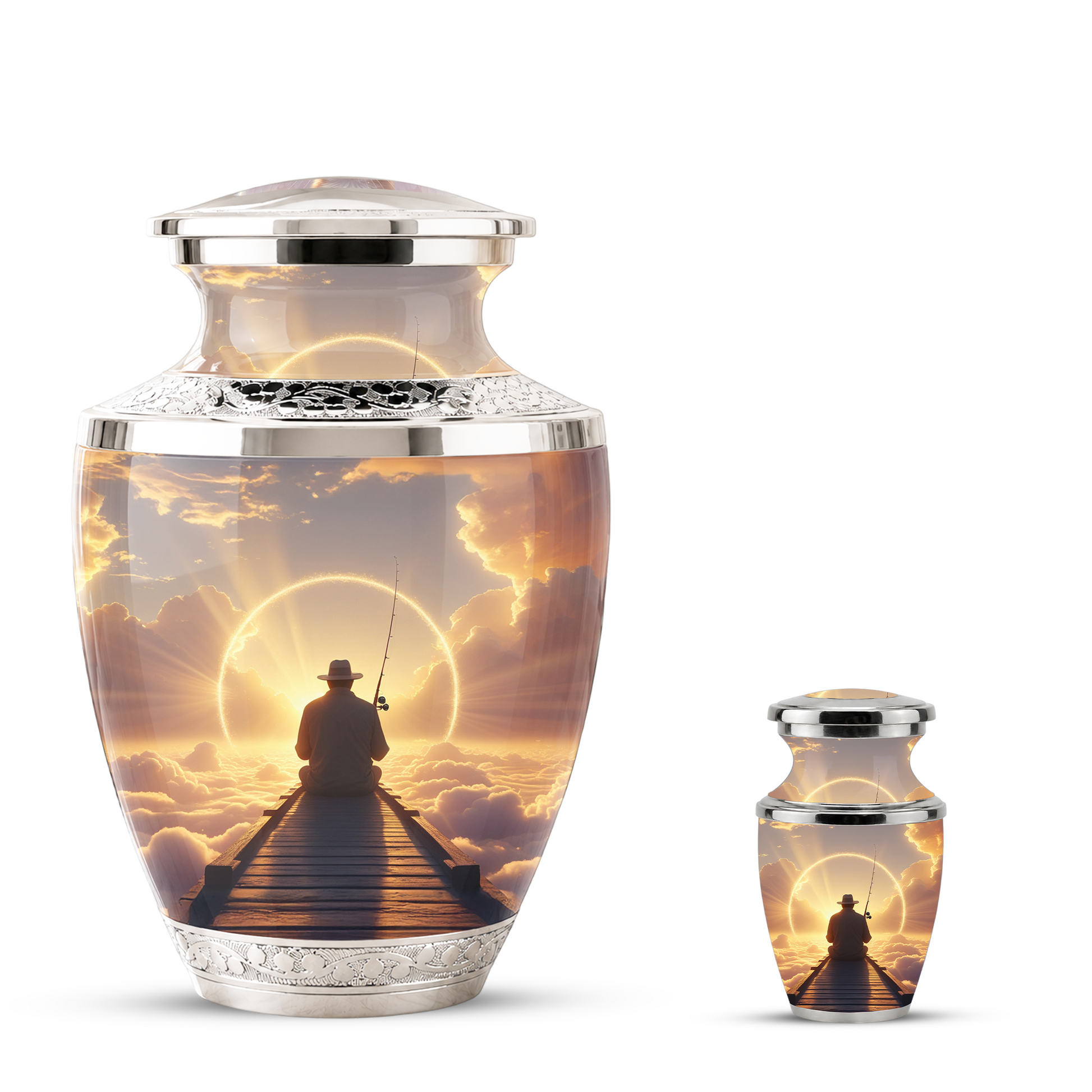Fishing in Heaven Funeral Urn for Dad - Custom Keepsake Memorial Urns for Male Ashes