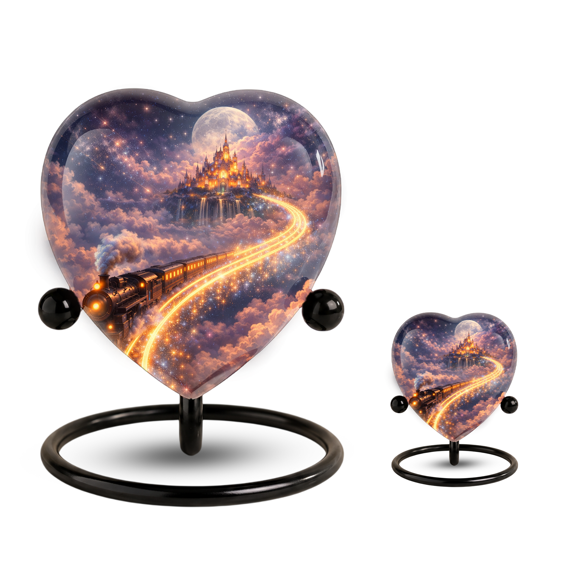 Fantasy Heart Adult Urn for Human Ashes – Enchanted Castle & Train Memorial Adult Cremation Urn