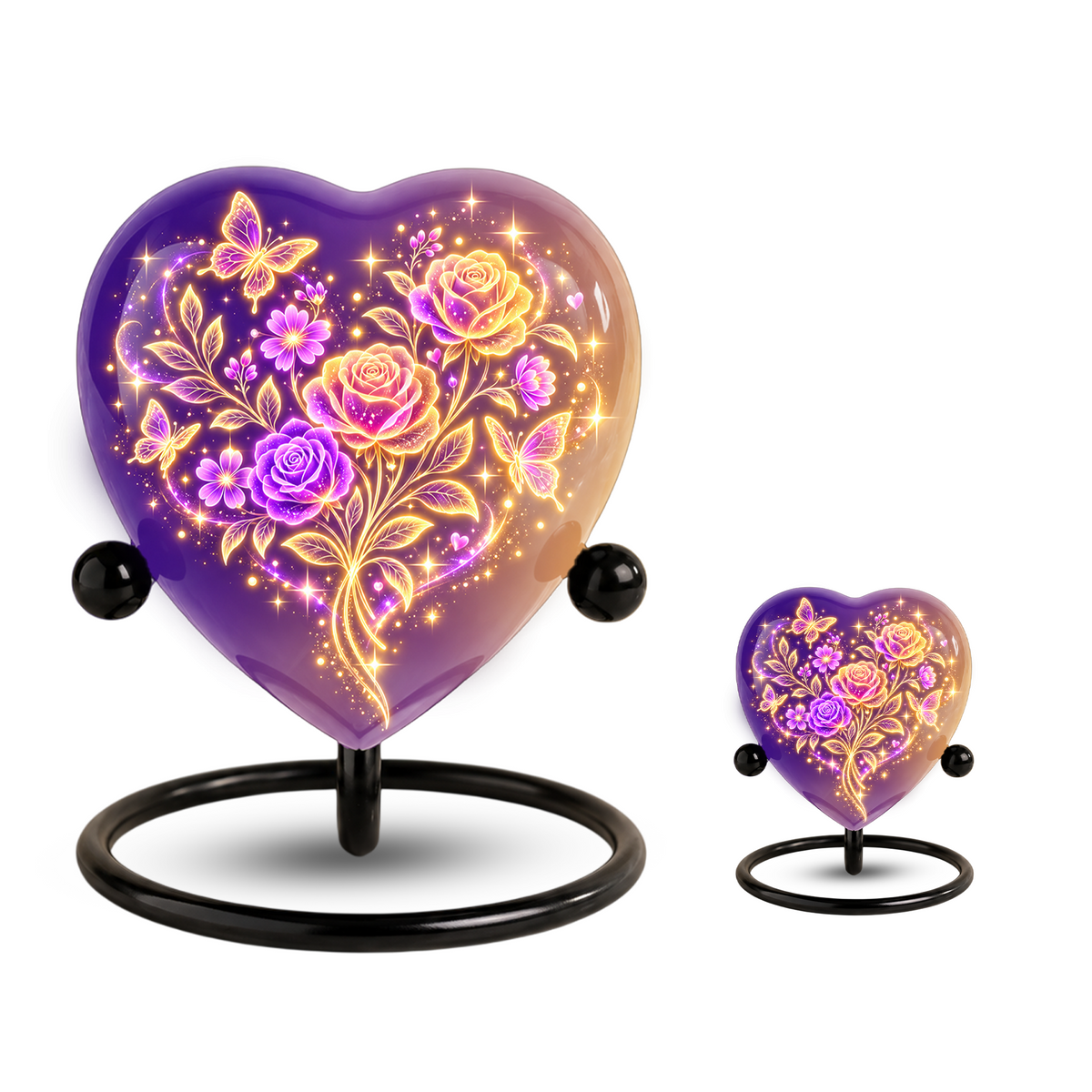 Purple Rose Butterfly Adult Cremation Urn for Ashes, Personalized Floral Adult Urn, Heart Memorial Urn, Rose & Butterfly Cremation Urn