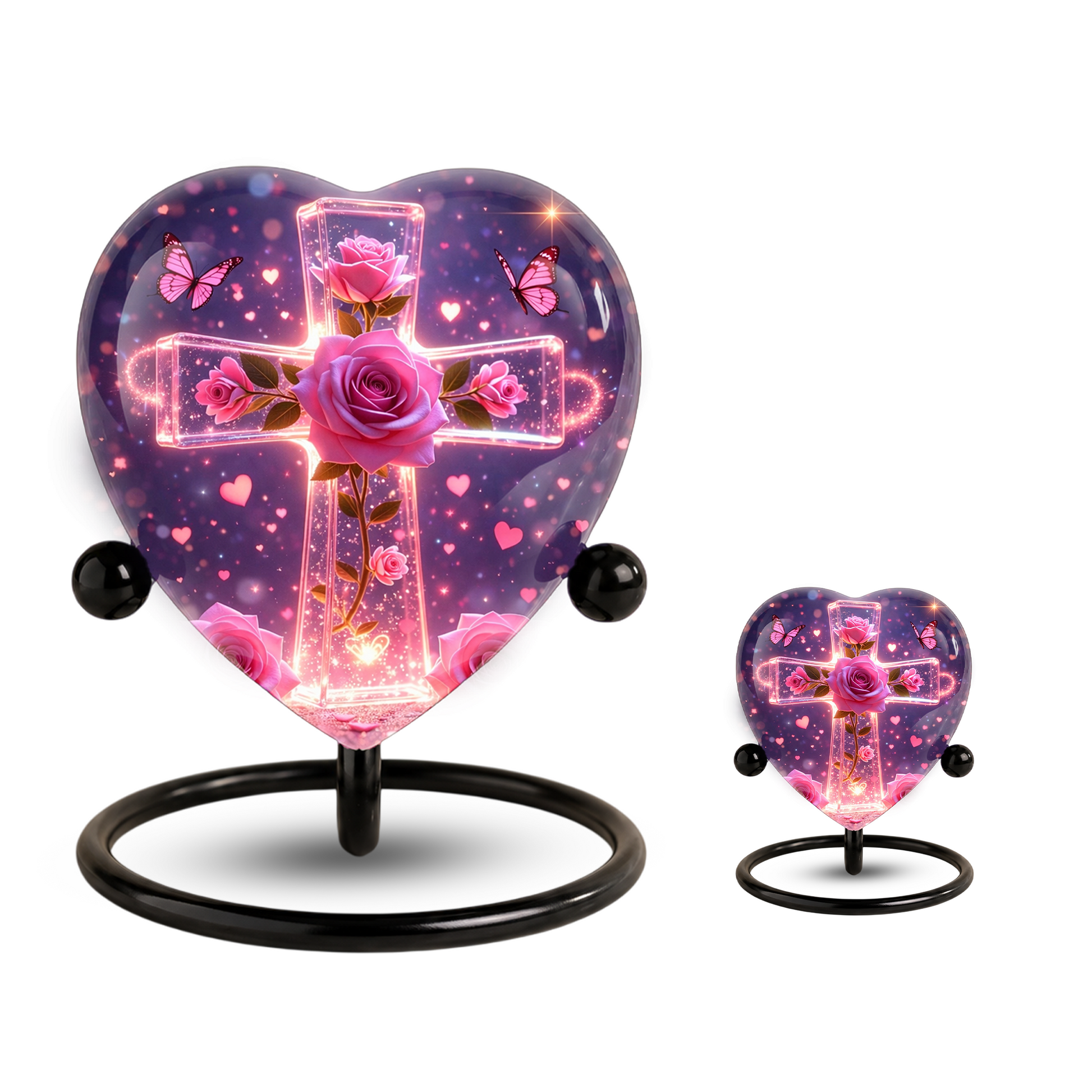 Rose Cross Adult Urn for Ashes, Pink Rose Memorial Adult Cremation Urn, Heart Shaped Urn for Adult Ashes,