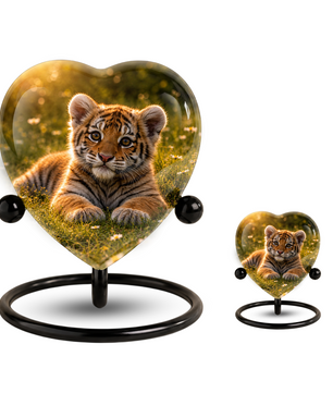 Tiger Urn for Ashes, Heart Shaped Memorial Urn, Personalized Tiger Cremation Urn