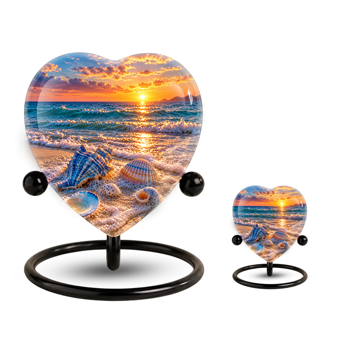 Seashell Beach Cremation Urn for Ashes, Ocean Sunset Memorial Urn, Seashell Urn, Coastal Heart Shaped Cremation Urn