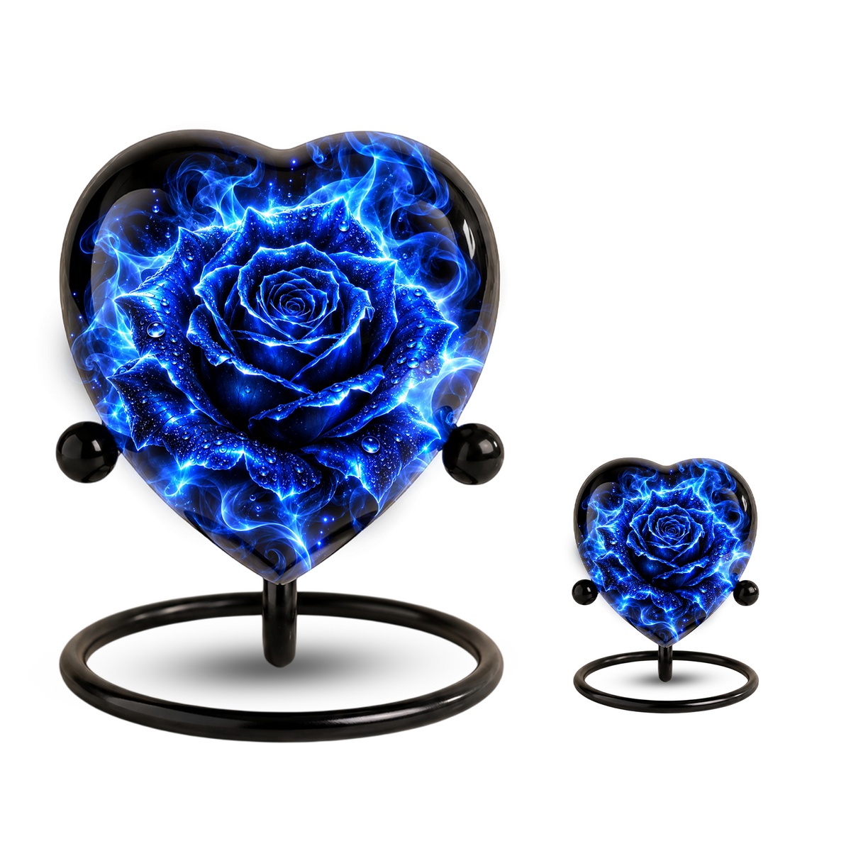 Blue Rose Adult Cremation Urn for Ashes, Personalized Blue Rose Memorial Urn, Heart Shaped Adult Urn, Blue Flower Cremation Urn