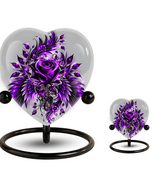 Purple Rose Heart Cremation Urn for Ashes, Floral Memorial Urn, Purple Rose Urn, Personalized Heart Urn, Gothic Flower Cremation Urn