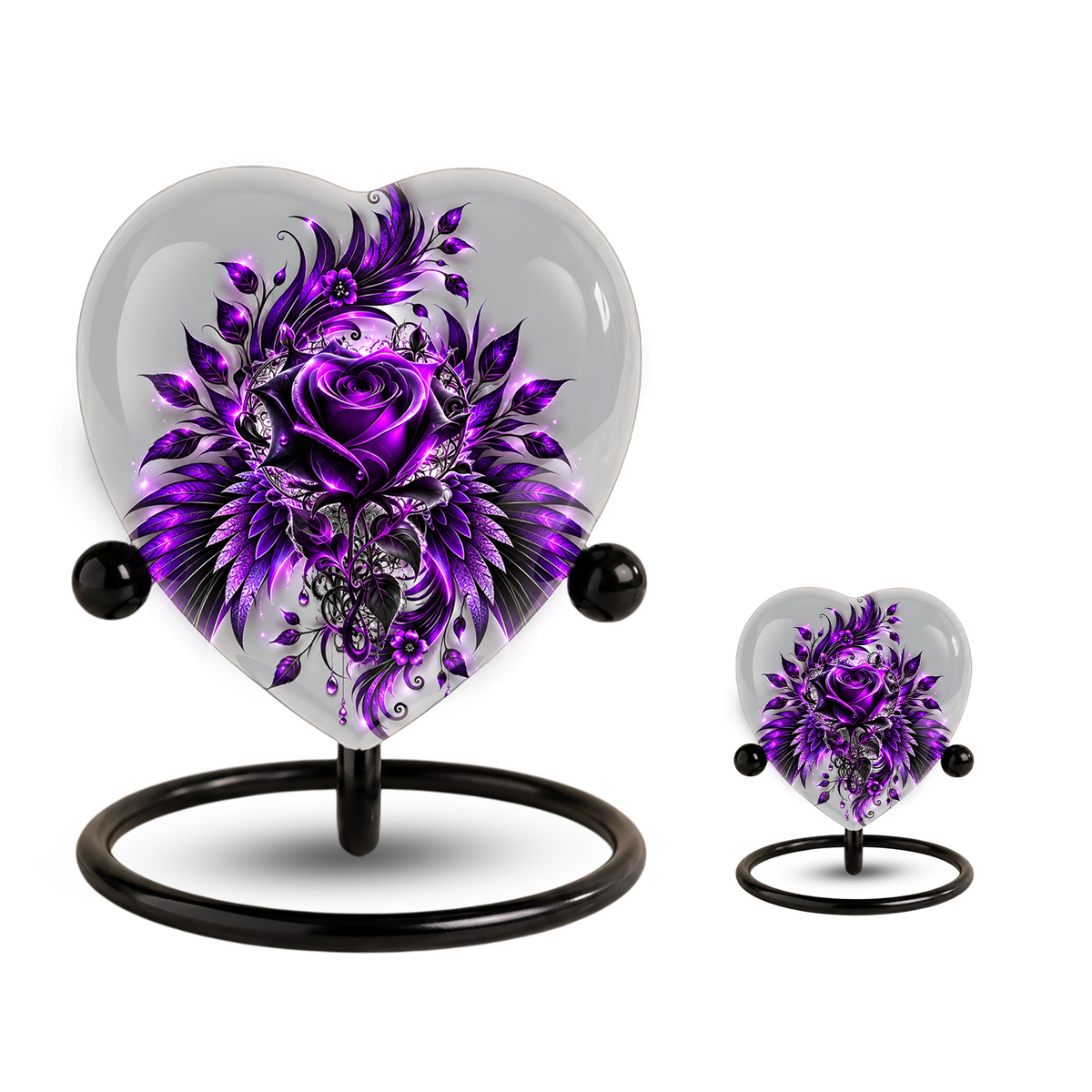 Purple Rose Heart Cremation Urn for Ashes, Floral Memorial Urn, Purple Rose Urn, Personalized Heart Urn, Gothic Flower Cremation Urn