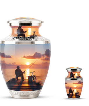 Gone Fishing Cremation Urn for Dad, Personalized Fisherman Funeral Urn for Male