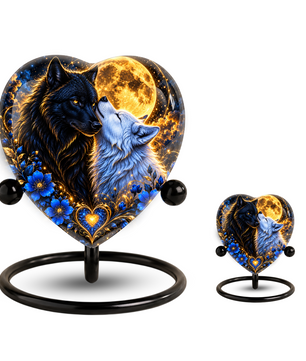 Wolf Couple Heart Cremation Urn for Ashes, Personalized Adult Memorial Urn, Wolf Urn for Couples