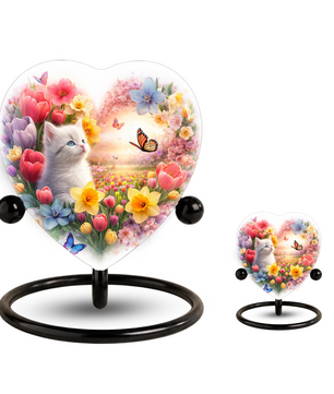 Personalized Cat Urn for Ashes – Heart-Shaped Floral Butterfly Memorial Adult Urn for Cremation Ashes