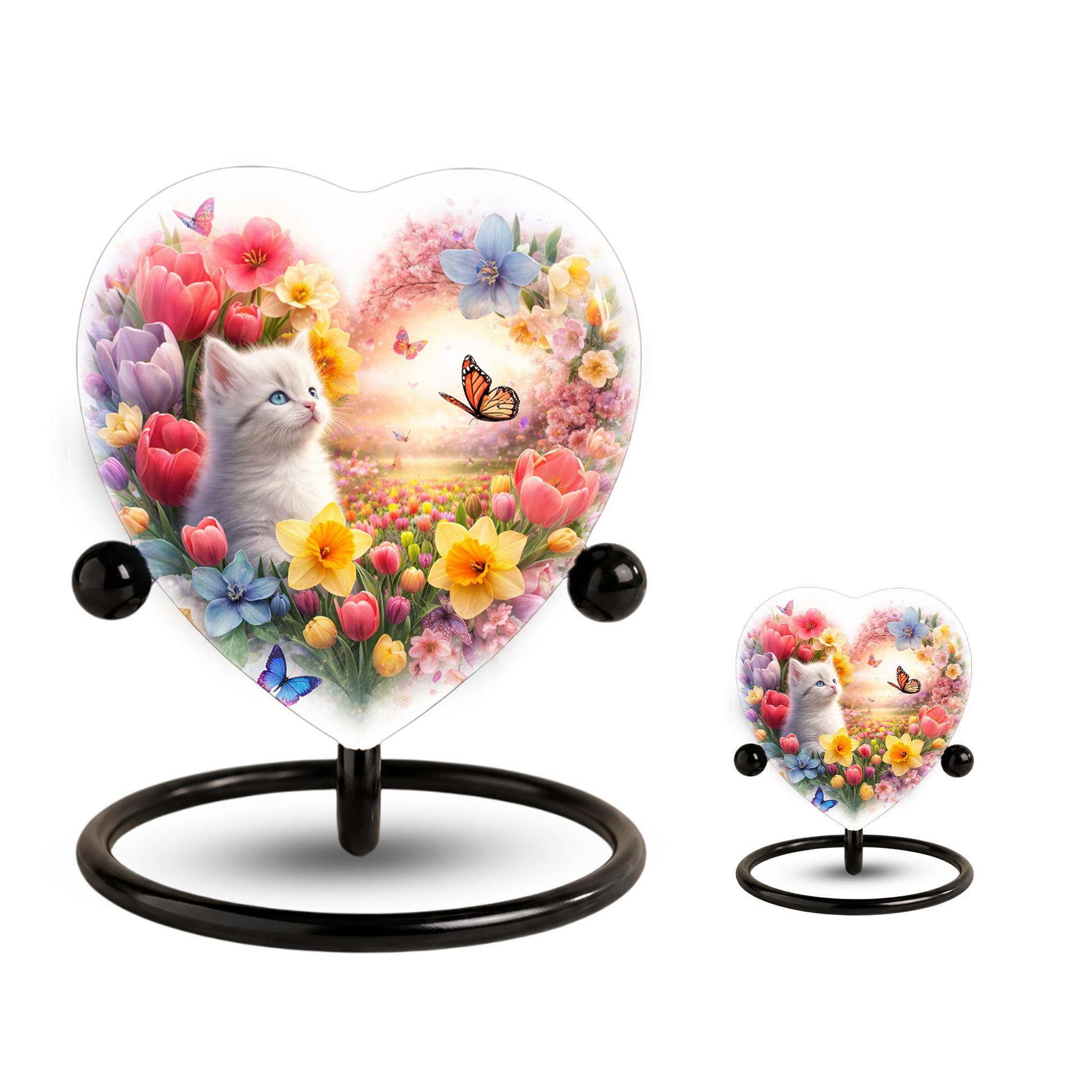 Personalized Cat Urn for Ashes – Heart-Shaped Floral Butterfly Memorial Adult Urn for Cremation Ashes