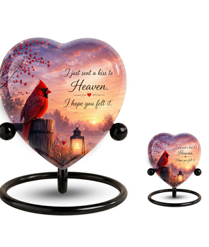 Cardinal Memorial Heart Urn, Adult Cremation Urn and Adult Urns for Ashes