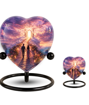 Heart Shaped Adult Cremation Urn for Ashes – Heavenly Couple Memorial Urn for Loved Ones
