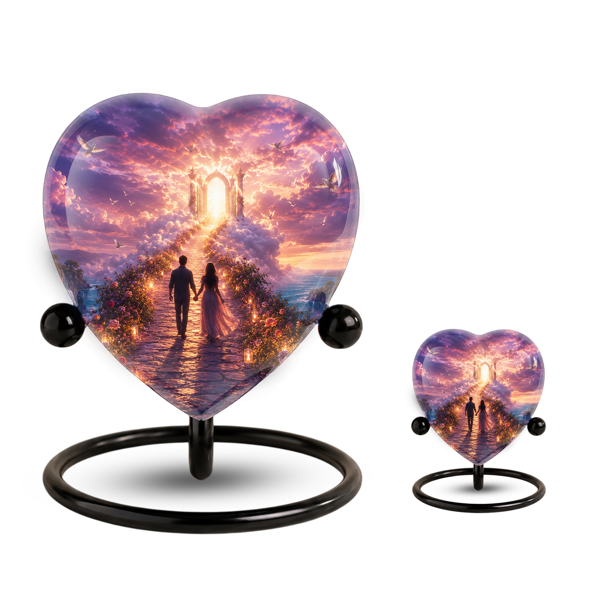 Heart Shaped Adult Cremation Urn for Ashes – Heavenly Couple Memorial Urn for Loved Ones