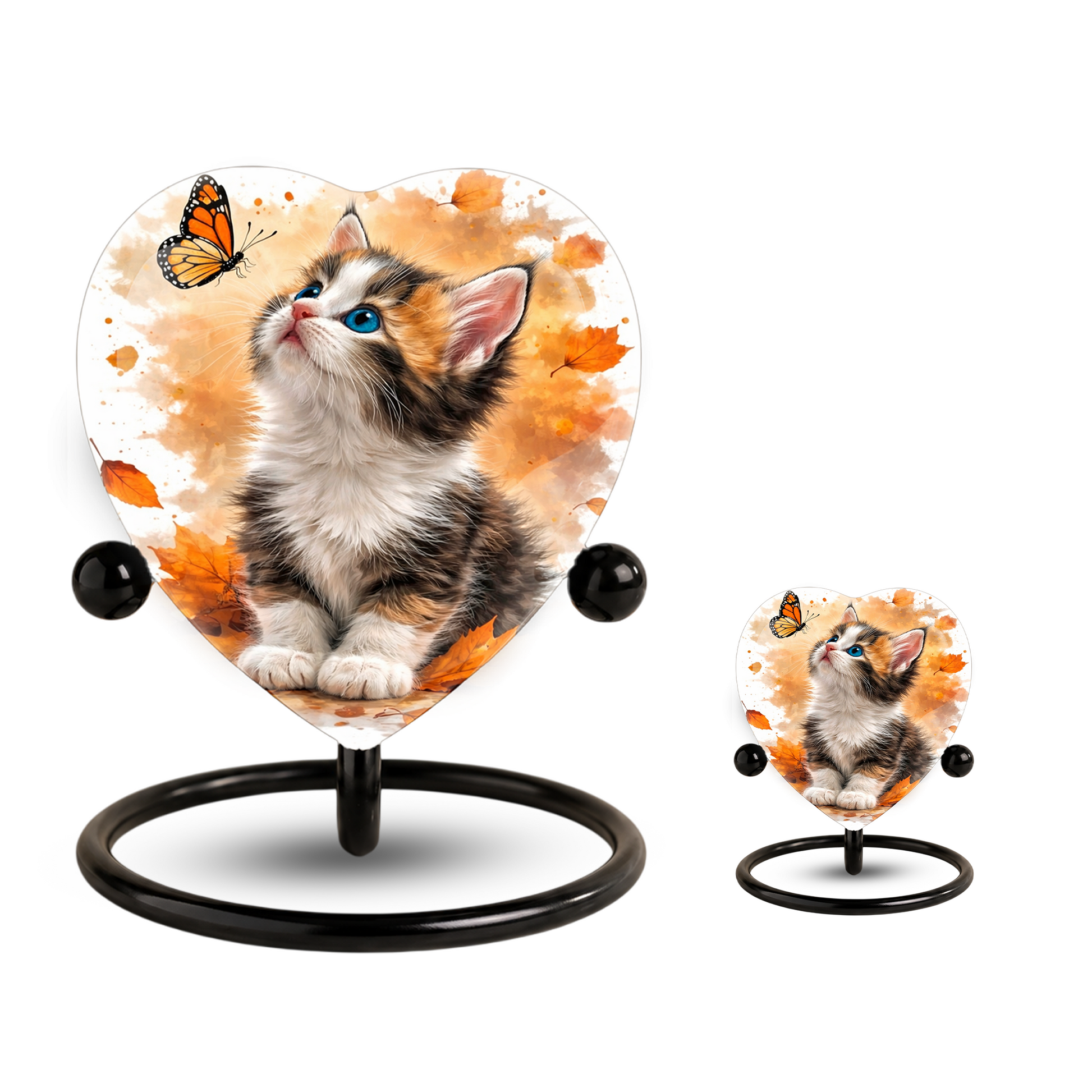 Personalized Cat Urn for Ashes – Autumn Kitten Butterfly Memorial Pet Urn