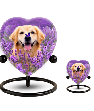 Personalized Dog Urn for Ashes – Golden Retriever Butterfly & Lavender Heart Memorial Pet Urn