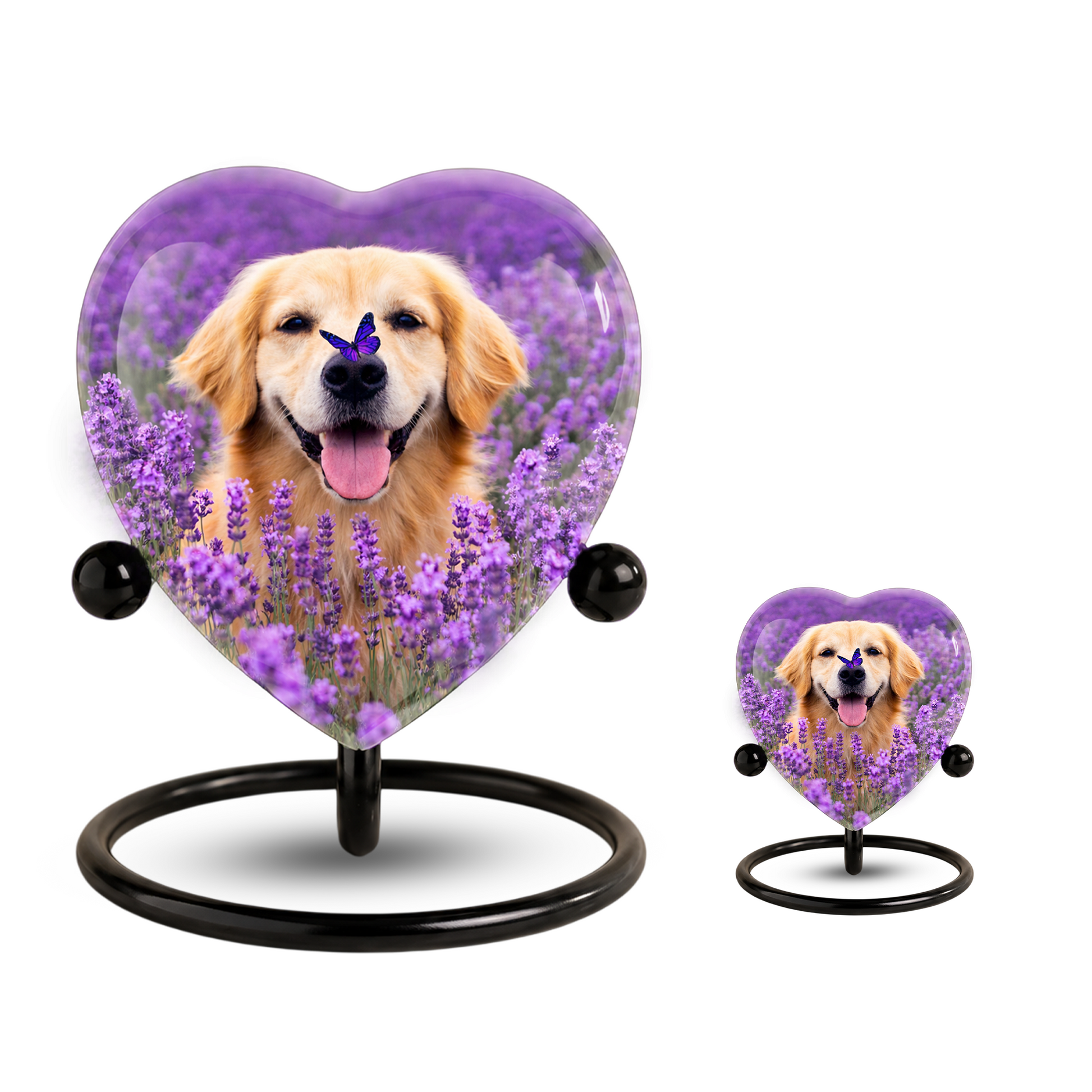 Personalized Dog Urn for Ashes – Golden Retriever Butterfly & Lavender Heart Memorial Pet Urn