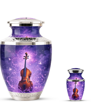 Purple Violin Cremation Urn for Mom and Dad, Musical Memorial Urn for Male and Female