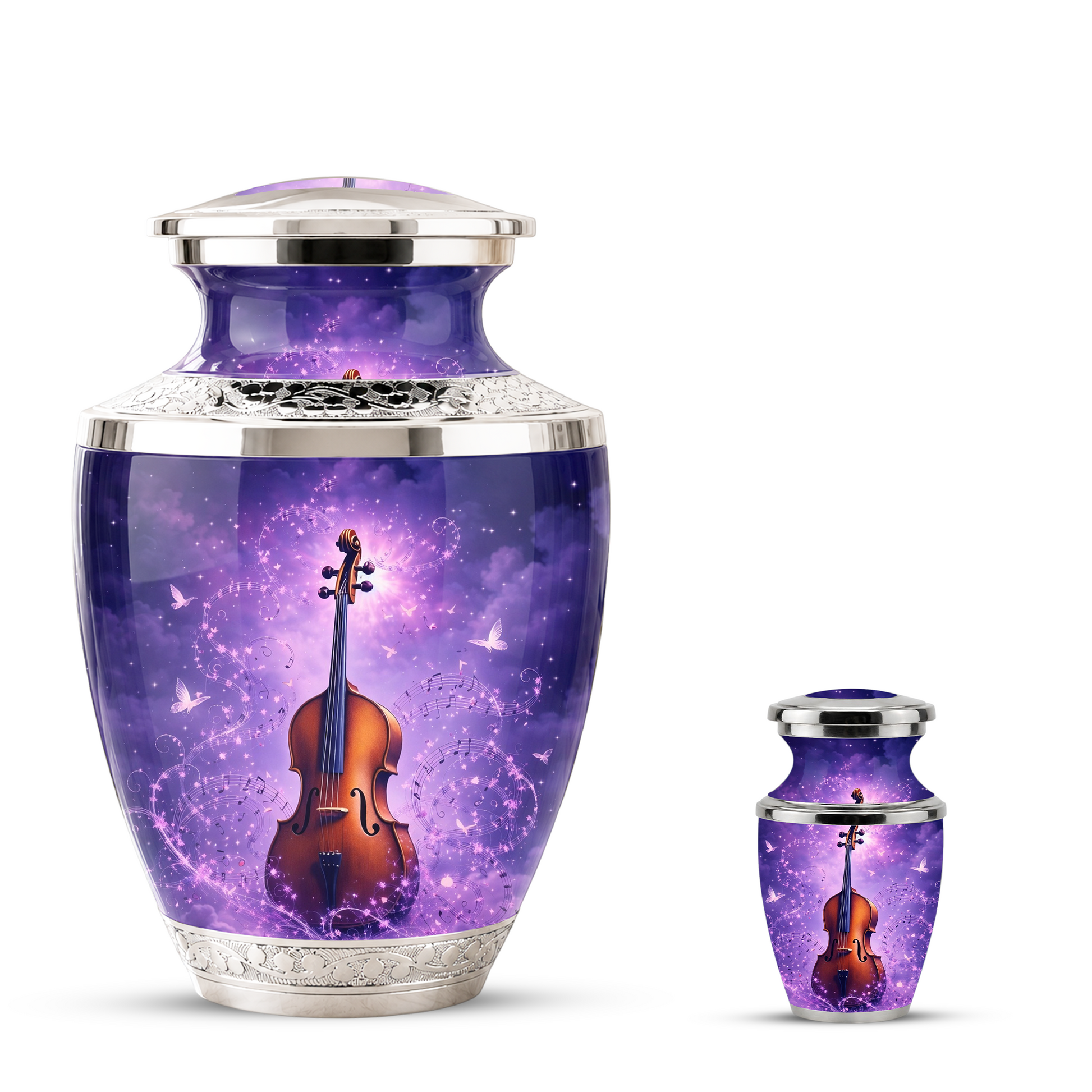 Purple Violin Cremation Urn for Mom and Dad, Musical Memorial Urn for Male and Female